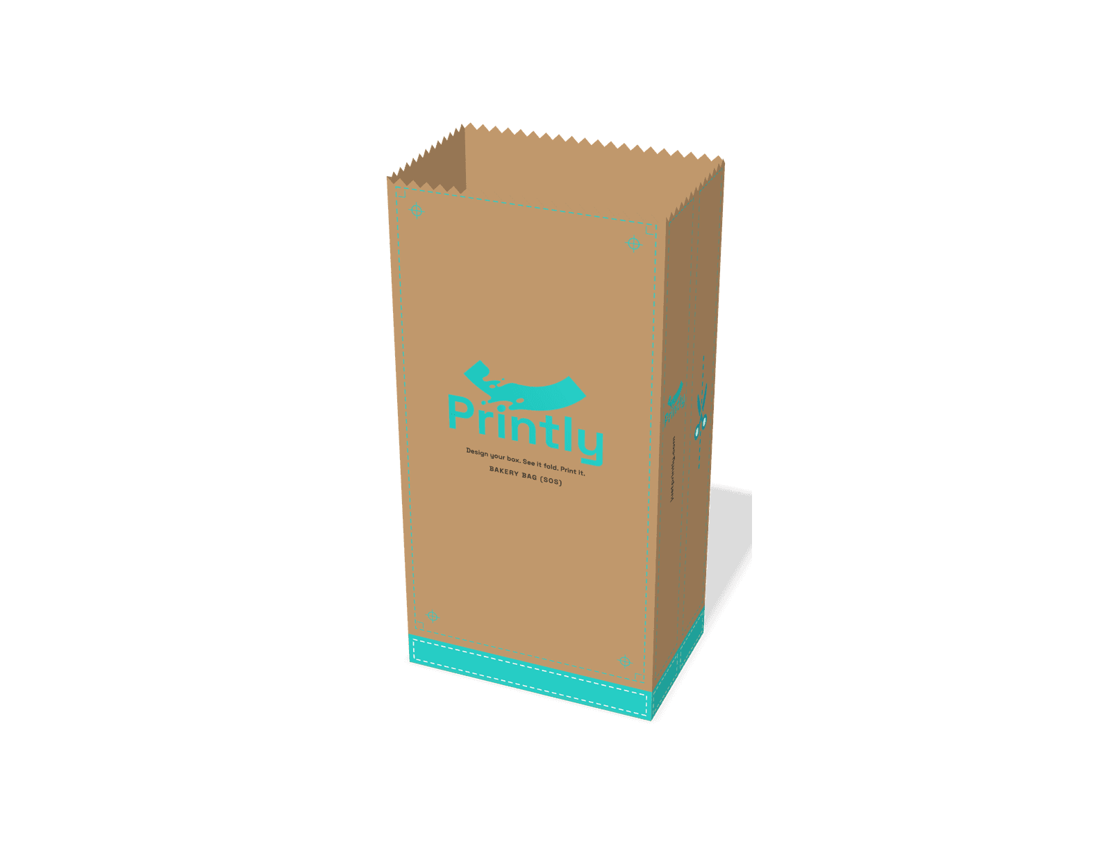 Bakery bag (SOS), serrated top, 120 x 75 x 240 mm folded in 3D